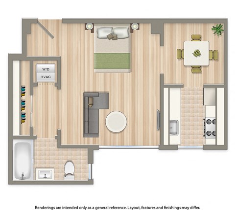 Floor plan for studio, 1 bath, 413 sqft